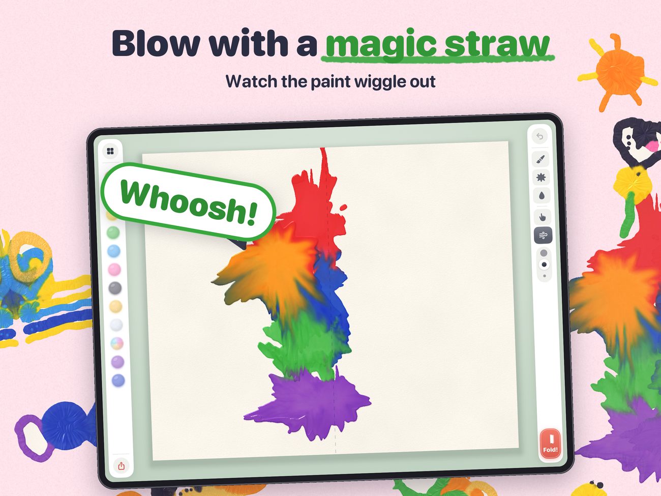 Paint blown into wiggly shapes with the magic straw.