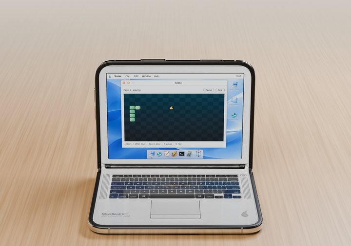 Snake on the PowerBook G4-style laptop